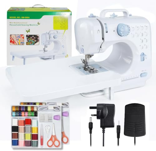 Margolongte Sewing Machine 505 for Beginners: 12 Built-in Stitches with Expansion Table, Foot Pedal & Full Accessory Kit, Heavy Duty Household Sewing Machine for Adults & Kids Ages 8+, (blue)