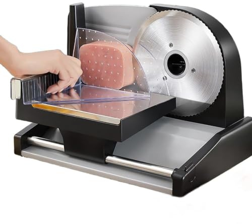 Rebanadora EléCtrica Alimentos 200W, Cuchilla Acero Inoxidable Primera Calidad Y Grosor Ajustable De 0-15mm, SemiautomáTica, con Patas Antideslizantes para Uso Comercial Y DoméStico