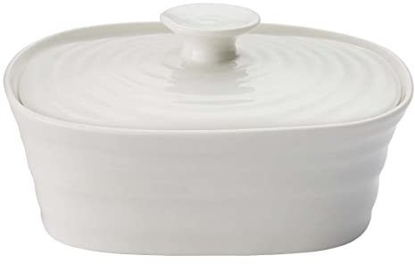 Portmeirion Home & Gifts Covered Butter Dish, Porcelain, White, 12 x 15.5 x 6 cm