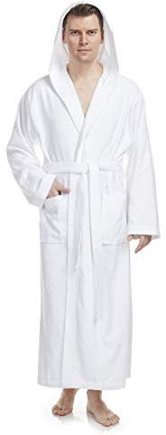 Badrock med huva för män | extra lång, Storlek män: L long, Storlek unisex: L-XL long, Färg: Vit