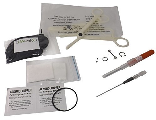 INKgrafiX® PIERCING STECHEN SET - NADEL, Lern-ANLEITUNG, ZANGE, SCHMUCK - STUDIO - IG21229 (Bauchnabel)