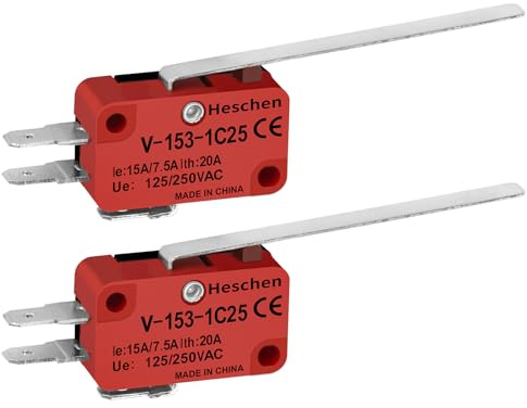 Heschen, microinterruttore V-153-1C25 SPDT, leva a cerniera lunga, 20 A, 250 VAC. Confezione da 2