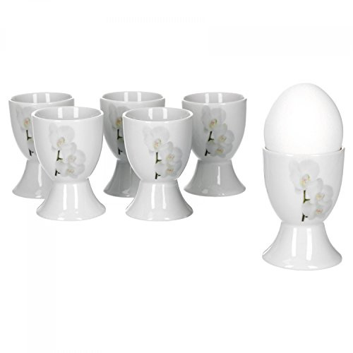 Van Well Vanda weiße Orchidee 6er Set Eierbecher, rund Ø 4,8 cm, H 7,0 cm, Blumendekor, edles Marken-Porzellan