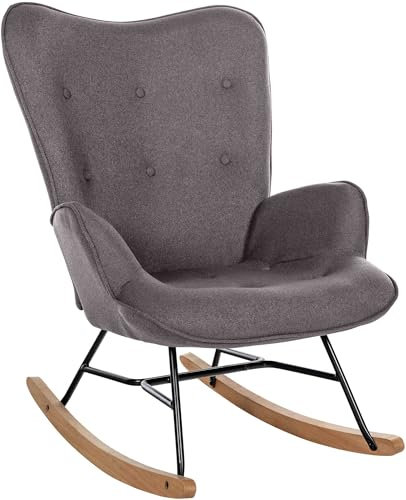 CLP Schaukelstuhl Sanka I Schaukelsessel Mit Stoffbezug Und Metallgestell I Relaxsessel Mit Holzkufen, Farbe:dunkelgrau