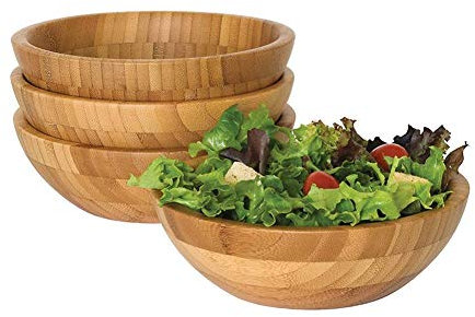 DoMyfit 4PCS/Set Serving Bowl Bamboo Perfect for Salad Fruit Pasta 5.5x2.5inch