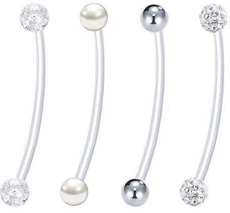 Longita Bauchnabelpiercing Schwangerschaft Mutterschaft Flexible Langen Bauchnabel Piercing Bioflex 14G Acryl Kunststoff 38mm Einstellbar 4 Stück