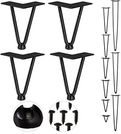 Relaxdays Hairpin Legs, 4er Set, 2 Streben, Metall, Haarnadel Tischbein für Hocker, Tisch & Schrank, 15 cm hoch, schwarz