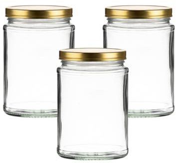 Set of 36x 500ml Panelled Jam Jars | 500ml Jam Jars | Including Gold Twist Off Caps | Glass Jars | Preserve & Chutney Jars | J&B