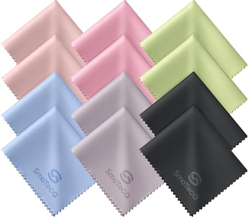 SmoTecQ Paquete de 12 paños de Limpieza de Microfibra, Seguros y eficaces, Limpia Lentes, Gafas, Pantallas, cámaras, Lentes, teléfono Celular, Pantallas de TV LCD y más (6 x 7)