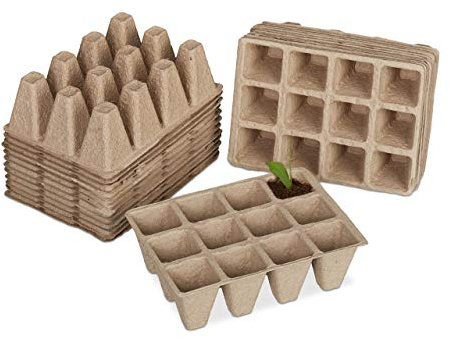 Relaxdays Anzuchttöpfe 24er Set, Anzuchtplatten für 288 Setzlinge, Papier, biologisch abbaubar, HBT: 5x16,5x12cm, Natur