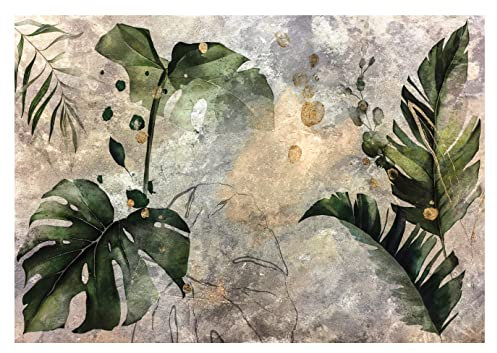 Carta Da Parati Fotografica Foglie Verde Calcestruzzo Tropicali - Include Colla - Moderna Design Carta per Pareti Soggiorno Camera Da Letto Sala Fotomurali In Tessuto Non Tessuto TNT (368x254 cm)