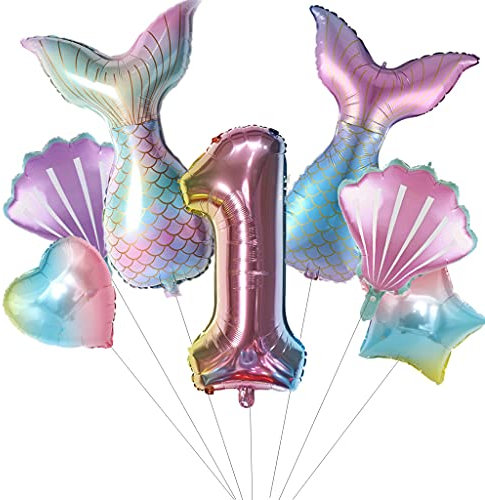 Großes Meerjungfrau ballons Geburtstag Deko 1 Jahre Mädchen, Meerjungfrauen Luftballons 1 Jahre geburtstag dekoration 1.Geburtstagsdeko Mädchen Meerjungfrau Folienballon 1 Geburtstag Deko(1)