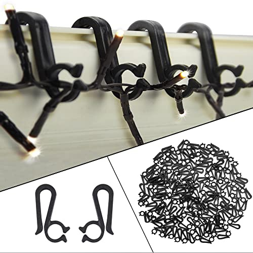 Vikdio 60 ganchos negros para colgar luces de Navidad, luces de vacaciones, clips de montaje en canalones, clips de canalón para colgar luces de carámbano en Navidad, Halloween, decoración del hogar y
