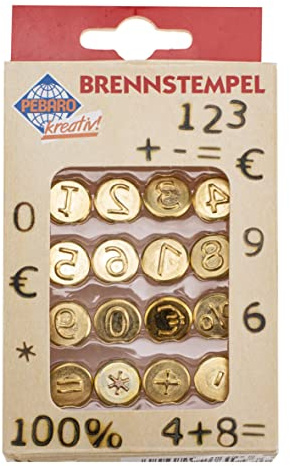 GLOREX 6 1671 006 - Pebaro Brennstempel Set, 16-teilig, mit Zahlen und Zeichen aus Messing, zum Einschrauben für Pebaro Brandmalkolben geeignet, Brennen auf Holz, Leder, Kork und anderen Materialien