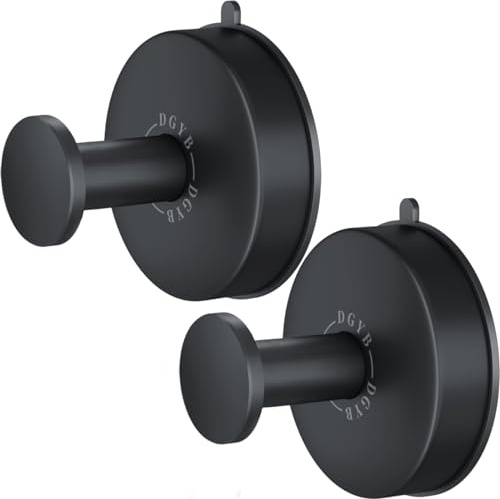 DGYB Saugnapf-Haken für Dusche, Set mit 2 abnehmbaren Edelstahl-Handtuchhaken für Badezimmer, Glas, Fenster, Tür, Wand und Saugnapf-Kranzhaken zum Aufhängen von Bademantel, Luffa, Mantel - Schwarz