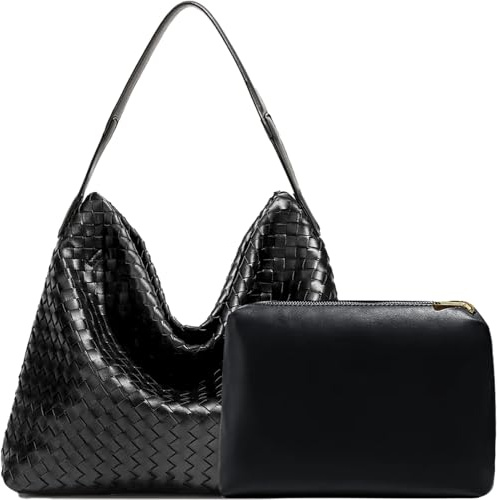 JINMANXUE Frauen Boston Tasche Gewebte Vegane Leder Handtaschen Weibliche Satchel Messenger Bag Mode Schulter Crossbody Tasche Casual Hobo, Schwarz