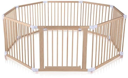 Baby Vivo XXL Laufgitter Laufstall Baby Absperrgitter Krabbelgitter Schutzgitter für Kinder aus Holz mit Tür - individuell verstellbar - 8 Elemente PREMIUM Weiß