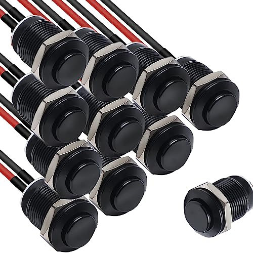 RUNCCI-YUN 10×12mm Impermeable Momentáneo Pulsador metal, Provisional Mini Botón, Pulsador Redondo,para Trompeta de Coche, PC, Lámpara de Mesa, Timbre de Casa(Alta Cabeza negro）