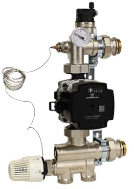 ENVIRON - Set di regolazione a valore fisso regolabile 20-70°C con pompa ad alta efficienza e supporto | adatto fino a 220 m2 | per gruppo di pompe per riscaldamento a pavimento | Ottone: CW 617N O