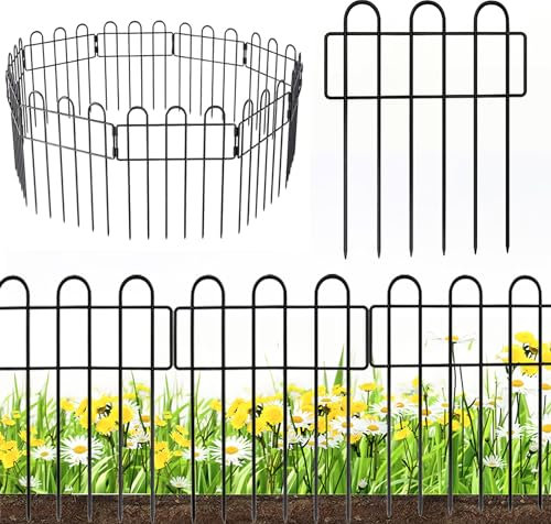 10-Pack Decorative Garden Fence Panels - Outdoor Metal Fencing Ornamental Panel,Rustproof, Animal Barrier, Fence Panel Perfect for Landscaping and Flower Bed Edges (Square)