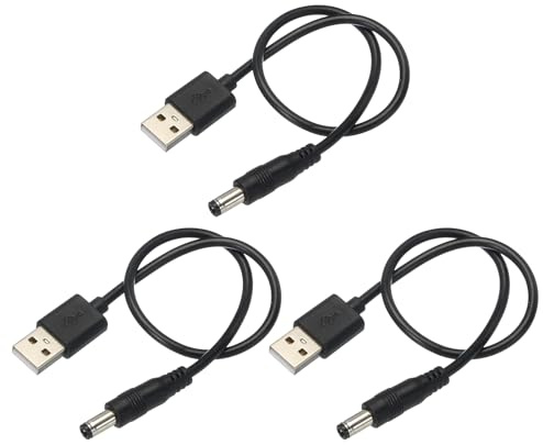 sourcing map USB to DC Power Cable 0.5 M USB to DC 5.5mm x 2.5mm 5v Power Cord Black for Mini Fan Camera Mobile Phone Tablet Devices 2 Pcs
