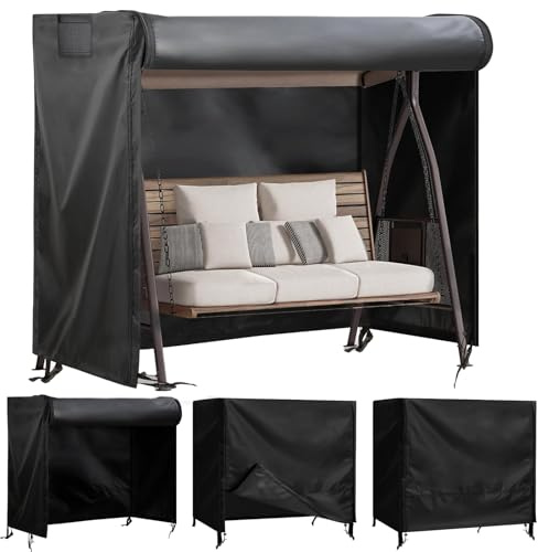 Abdeckplane für Gartenschaukel, 600D Oxford-Tuch wasserdicht Hollywoodschaukel Schutzhülle, Anti-UV Abdeckplane für Hollywoodschaukel, Reißfestigkeit, mit Aufbewahrungstasche (215*125*170cm)