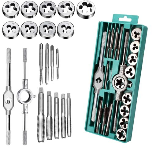 WIYETY Gewindeschneider Set Gewindebohrer Werkzeug: 20 Tlg Gewinde Schneider Bohrer Werkzeug Set, M3 - M12 Gewindeschneidsatz, Hohe Präzision Gewindeschneider Werkzeugkasten Gewindeschneid Satz