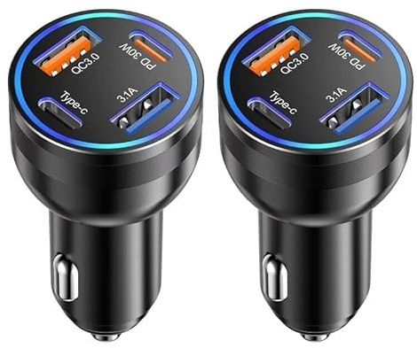 USB-C-Autoladegerät, 2 Stück, 65 W, 4-Port-USB-C-Zigarettenanzünder-Adapter, schnelles Kfz-Ladegerät, Multiport, PD 3.0 & QC Typ C, Autoladegerät für iPhone 16/15/14/13/12/11/Pro Max, iPad, Samsung