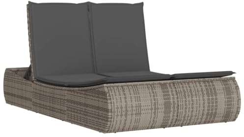 vidaXL Doppel-Sonnenliege mit Kissen Grau Poly Rattan