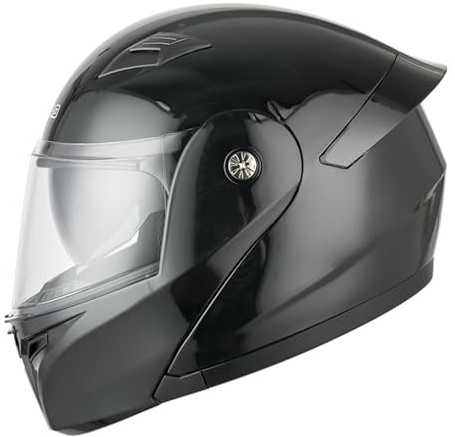 RYDZCLH Casque De Moto Modulaire, Casque Intégral Rabattable Approuvé par Le Dot avec Boîtier De Conception À Double Visière en Plastique Léger ABS,Bright Black,2XL 63~64cm
