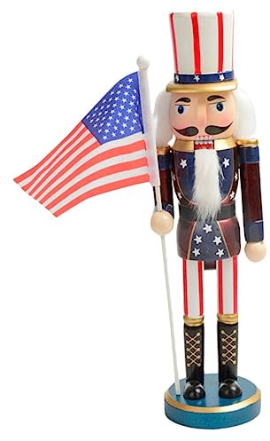 Amosfun Festival Party Wooden Nutcracker Soldier American Style Flag Puppet Ornament 25.5CM Desktop Decor Uncle Sam Figurine Movable Mouth Nutcracker Holiday