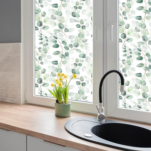 Sichtschutzfolie Fenster Grüne Blätter Sonnenschutzfolie Fenster,Sichtschutz Fensterfolie,Durchsichtig Thermofolie Fenster Gegen Hitze,Milchglasfolie Statisch Haftend