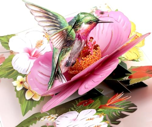 YianHien Birthday Cards for Women Hummingbird Hibiscus, Pop Up Birthday Gifts Cards for Women Mum Wife Sister Auntie Special Friend Female UK, Anniversary Card, Thank You Get Well 3D Mothers Day Cards
