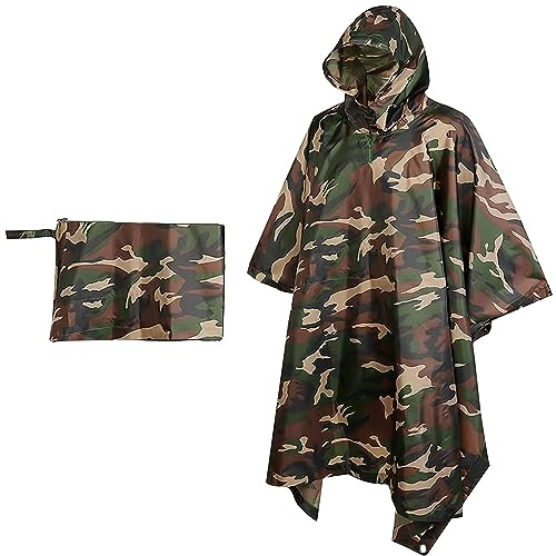 Crystals Waterproof Rain Cape Raincoat, Rain Poncho for outdoor Camping Military cycling traveling, Hooded Rainwear, Long Military Style Kagool For Men & Women with Hood, Adult – Camouflage