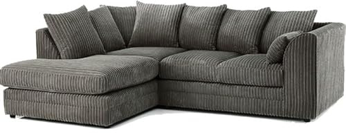 Jumbo Cord Corner Sofa with Chaise, Right/Left Hand, Grey Corduroy 10 colours (GREY, LEFT HAND)