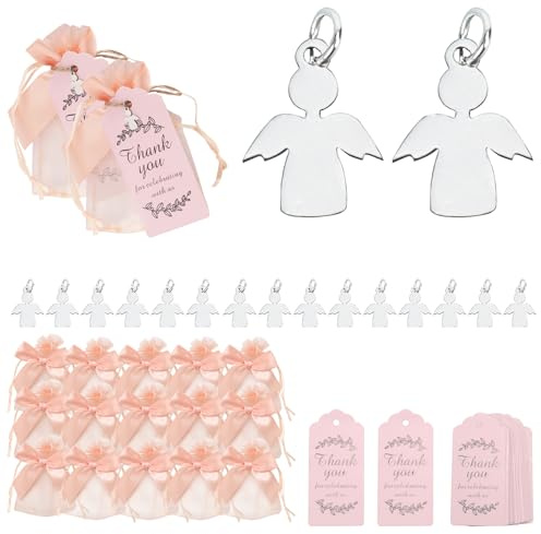 NAHUAA Gastgeschenke Hochzeit 15 Set Schutzengel Anhänger mit Organzasäckchen Geschenkanhänger Engel Schlüsselanhänger Kommunion Taufe, Engel Abschiedsgeschenk Kollegen