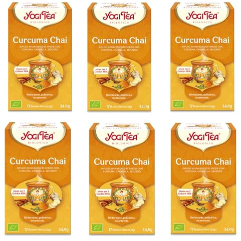 Yogi Tea, Té, Chai Cúrcuma Bio, Infusión Ayurvédica, Mezcla de Cúrcuma, Canela y Jengibre - Pack de 6x17 bolsitas (102 bolsitas en total)