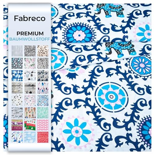 Fabreco Baumwollstoff Meterware 200x160cm - Elefant, Mandala, indisches Muster | 220 g/lfm – Weich, langlebig & hautfreundlich | Stoffe Zum Nähen & Dekoration