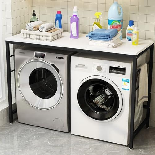 Meuble Machine à Laver et Seche Linge Support de Rangement Sur Pied pour Lave-linge et Sèche-linge, Plan de Travail en Bois pour Lave-linge et Sèche-linge, Support pour Lave-linge et Sèche-linge avec