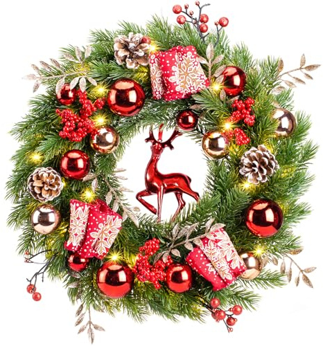 Avoalre Ghirlanda Natalizia di Alci, 40cm 40LED IP44 Ghirlanda Natalizia per Porta con 8 modalità di Luce e Funzione Timer per Porta, Camino, Scale, Finestra, Festival, Partito