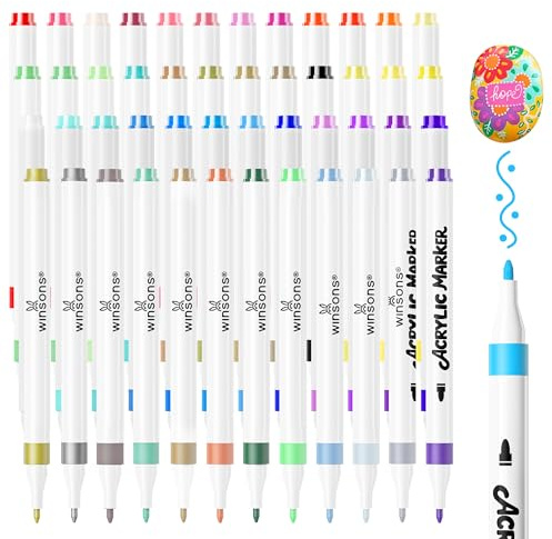 WINSONS Acrylstifte 48 Farben, Permanent Marker, Feine Spitze, Ungiftig, Wasserfest, Permanent, Kräftige Farben, Acrylic Markers für künstlerische Arbeiten