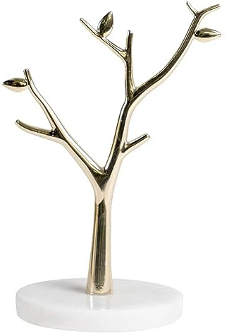 Veemoon Expositor de Joyas Ramas de Árbol Doradas, Soporte Organizador de Pendientes y Collares, Base de Mármol Claro, para Mujer, Hogar y Tienda, Diseño Decorativo y Funcional, Tamaño