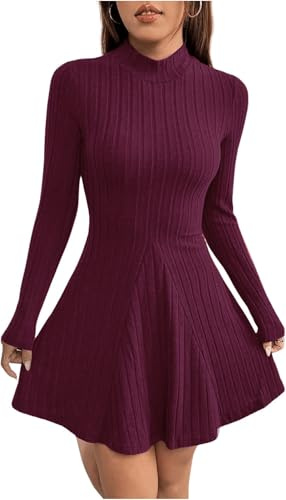 TrendiMax Robe pour Femme Automne Hiver Décontractée Manches Longues Mini Robes Patineuse trapèze Courte de fête Robe d'hiver Elegant Dress