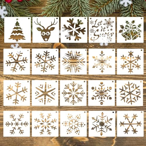 20 Stück Schablonen Weihnachten Fenster Weihnachtsschablonen Schneespray Fenster Schablone Wiederverwendbare Wandgestaltung Set 14.7 cm für Scrapbooking Handwerk Halloween, Heiligabend Erntedankfest