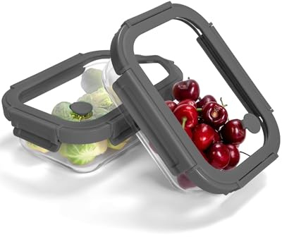 BOROHOUSE Glas Frischhaltedosen 2er Set 630ml – Vorratsdosen Glas mit Glasdeckel, luftdicht & auslaufsicher, Aufbewahrungsbox Lebensmittel, Meal Prep Glasbox, mikrowellen- & ofenfest -20℃~510℃,Grau