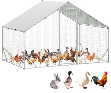 Crevyteg Großer Hühnerstall, begehbarer Hühnerauslauf mit wasserfester und UV-Schutz, verzinkter Stahl-Metallgehege, Geflügelhaus für Hühner, Enten, Kaninchen, Hunde, 300 cm L x 200 cm B x 174 cm H, B