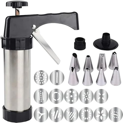 Cookie Press Biscuit Maker,Biscuit Press Stainless Steel Cake Cream Decorating Gun Sets DIY Cookie Making Machine Nozzles Mold Maker Kitchen Baking Tools(Black)
