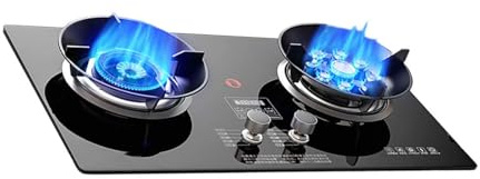 Cucina A Gas Con 2 Fuochi, Timer Ad Alta Potenza Da 5,2 KW, 9 Cavità, Piano Di Lavoro In Vetro Temperato,Protezione Antispegnimento, Kit Fonte Di Gas NG/GPL(LPG)