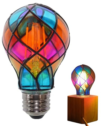 Stained Glass Light Bulb E26 - E26 4W 120V LED Lightbulb,Hand-Painted Lightbulb | for Indoor Home Room Bedside Lamp Garden Balcony Party Halloween Christmas