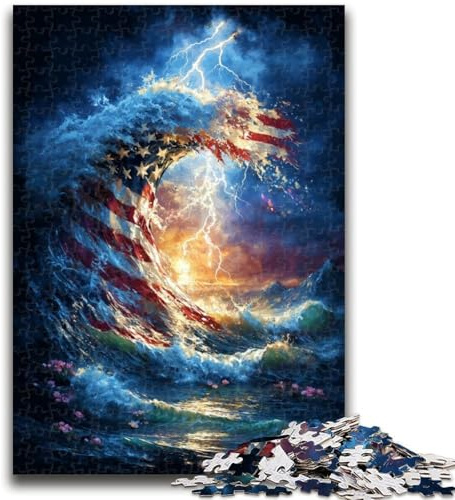 1000 Piece Jigsaw Puzzles for Adults Gifts American Flag Waves Puzzles for Teenagers,Quiz Game Wall Decoration Unique Birthday And Xmas Gifts (26x38cm)